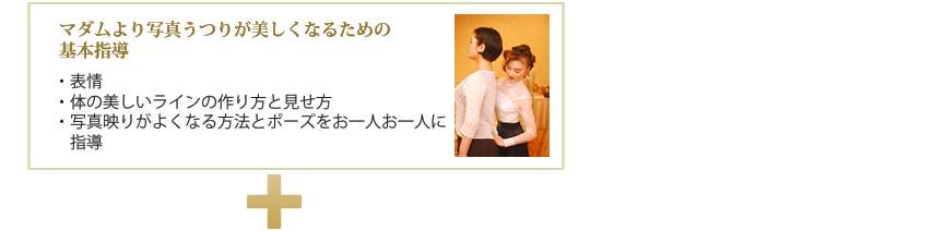 マダムより写真うつりが美しくなるための基本指導・表情・体の美しいラインの作り方と見せ方・写真映りがよくなる方法とポーズをお一人お一人に 指導